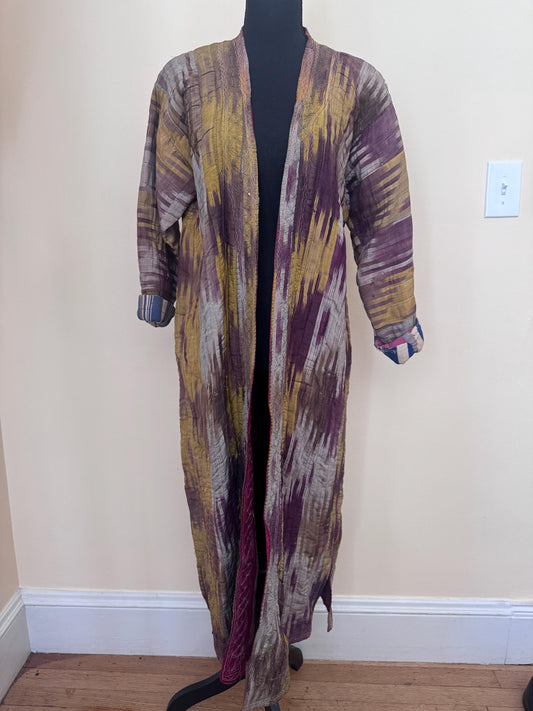 Antique Uzbek Chapan Ikat Robe | Hand Quilted Silk Cotton Coat