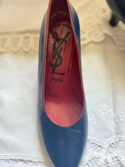 1980s YSL Navy Leather Pumps
