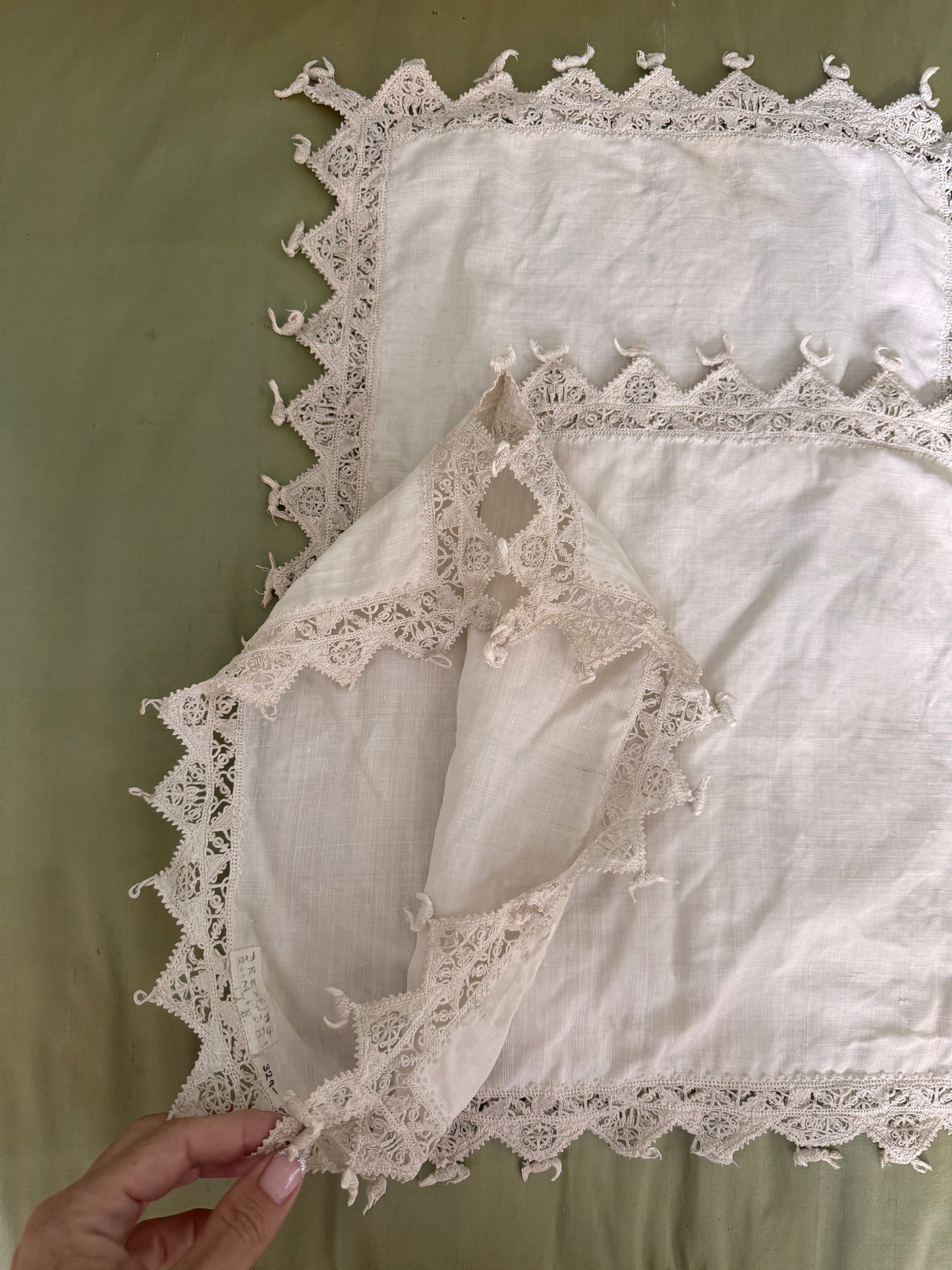 Pair Antique Linen and Crochet trim Pillowcases