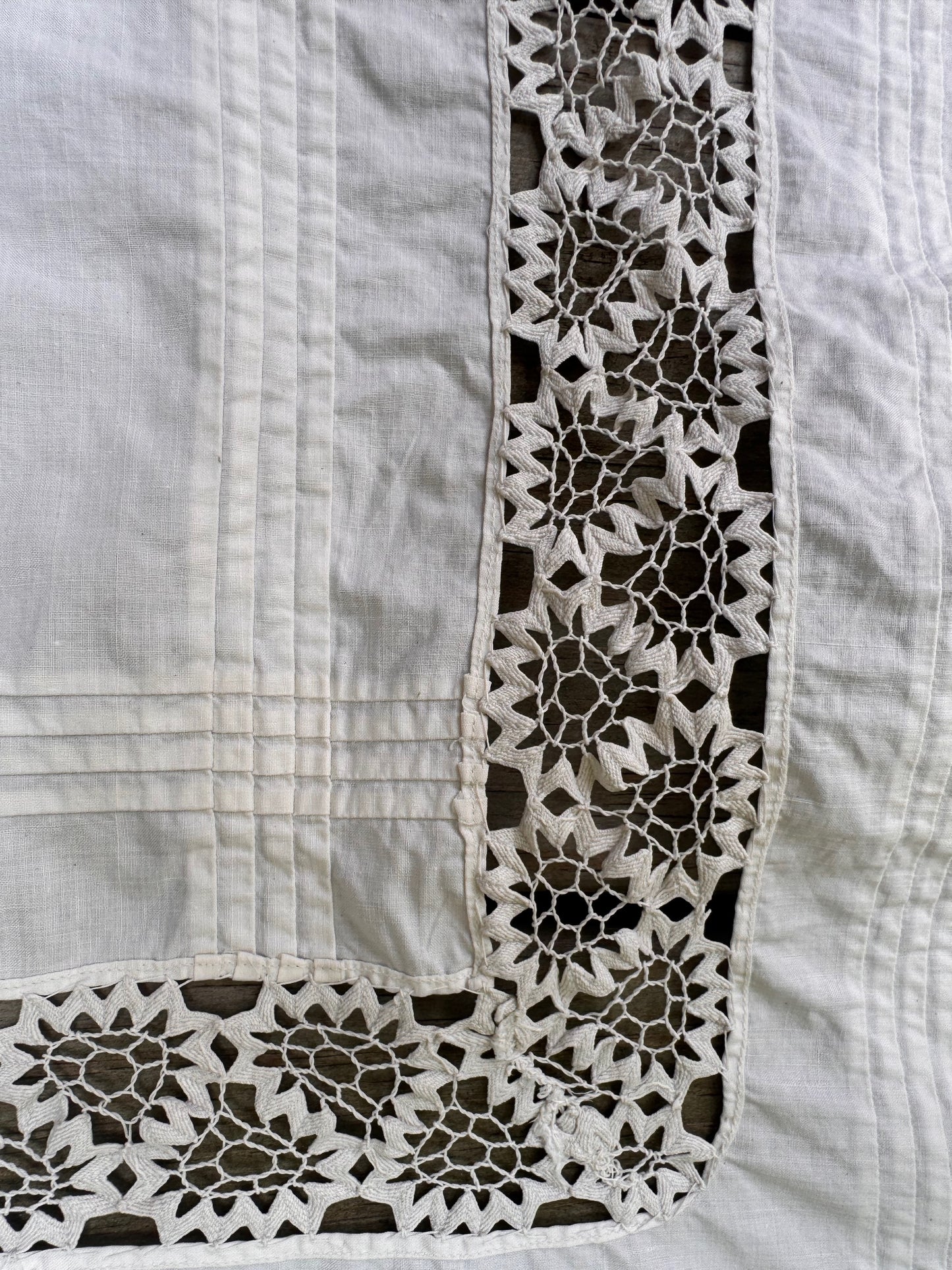 Pair Antique Lace Inset Table Cloths