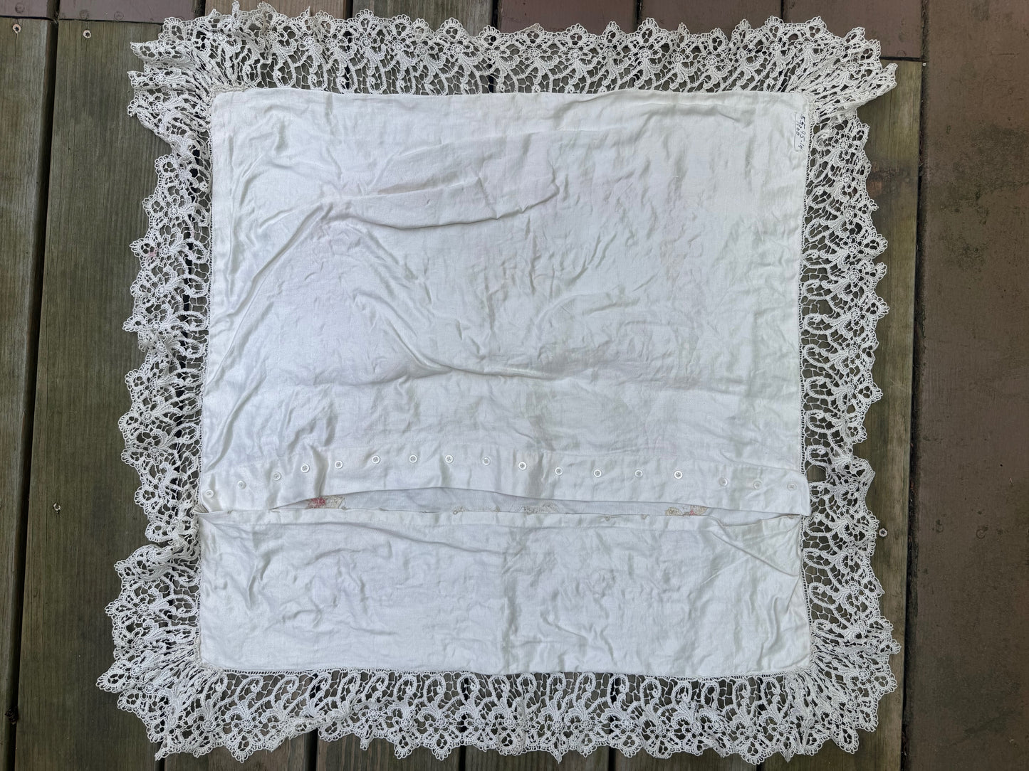 Antique Silk and Lace Embroidered Pillow Sham
