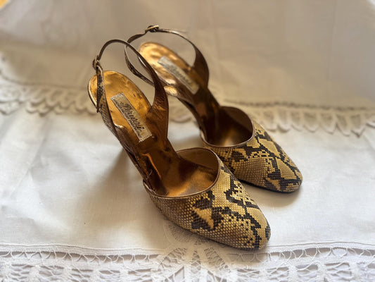 1950s Peruzzi Snakeskin Slingback Heels