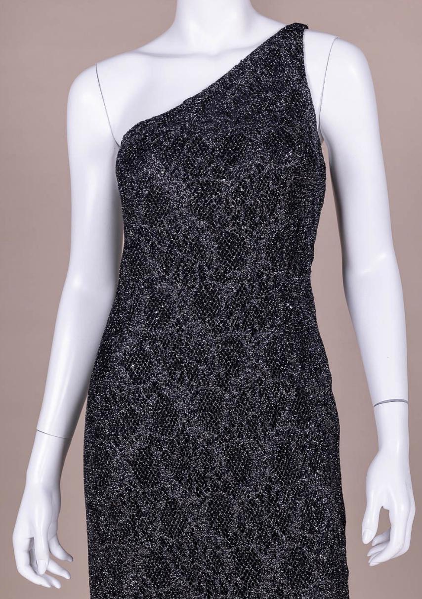 Bob Mackie Metallic One Shoulder Evening Gown