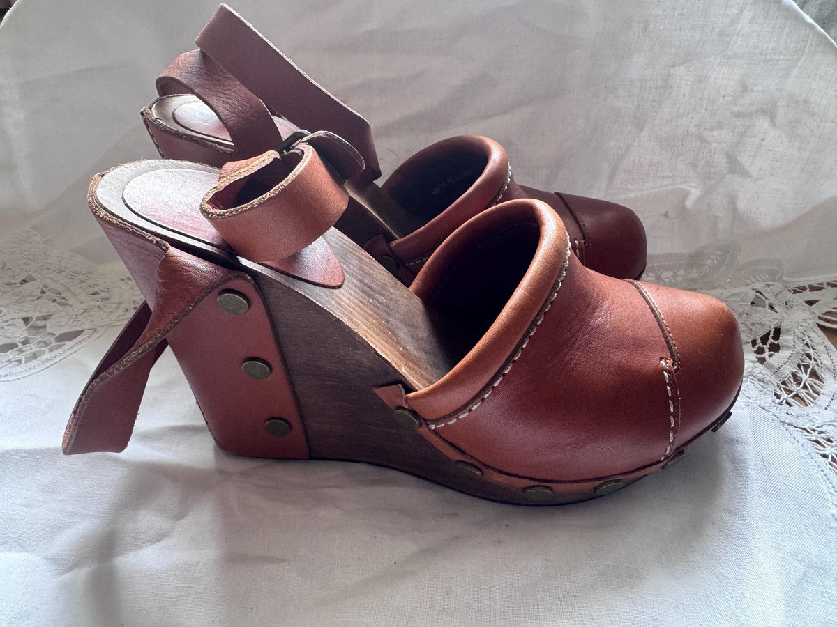 See By Chloé Y2K Wood Wedge Clogs w/ Brass Studs