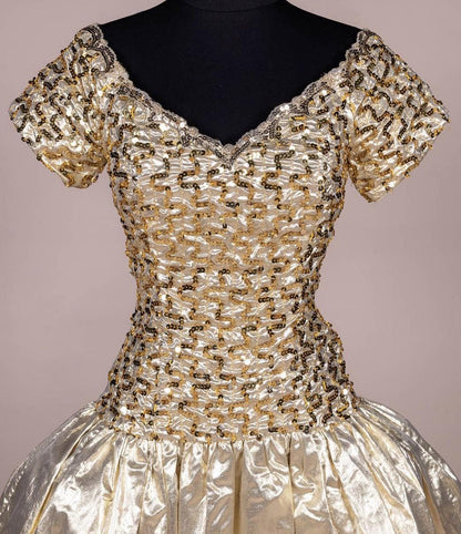 Jessica McClintock 80s Gold Lamé Dress