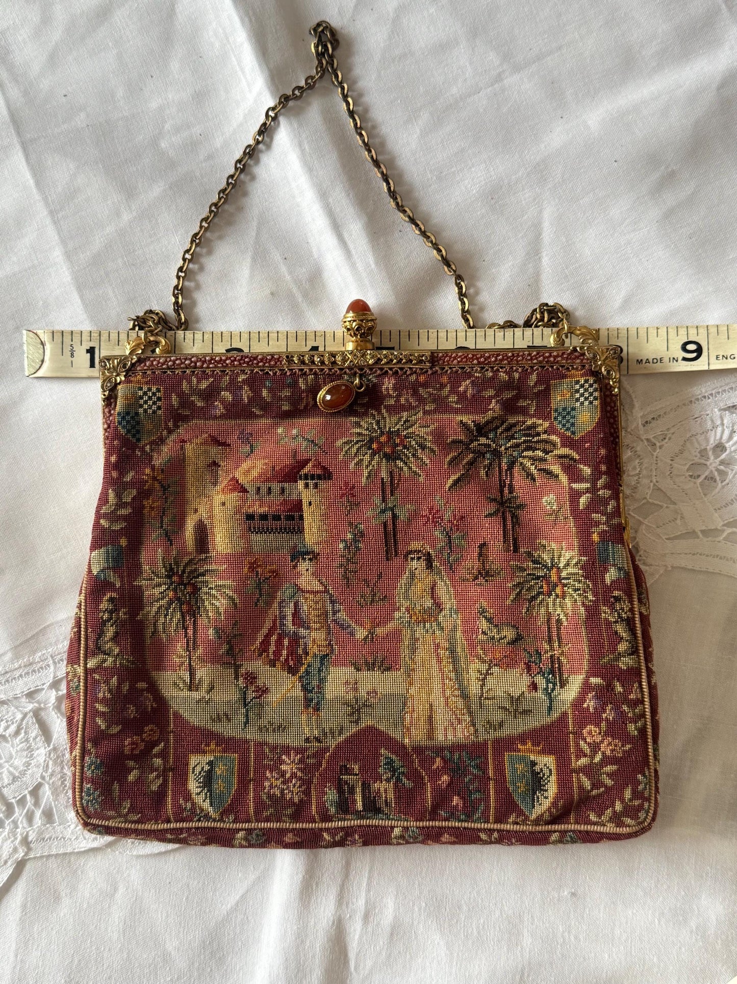 Antique French Petit Point Purse w/ Carnelian Clasp