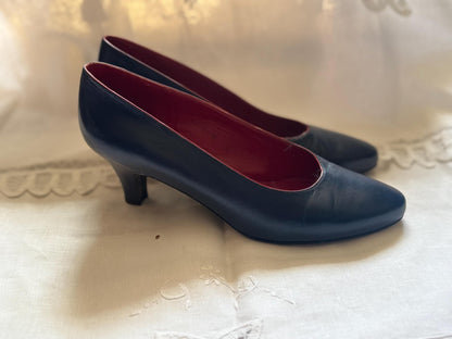 1980s YSL Navy Leather Pumps