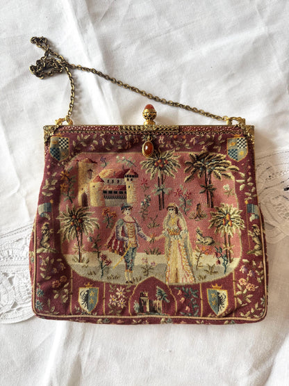 Antique French Petit Point Purse w/ Carnelian Clasp