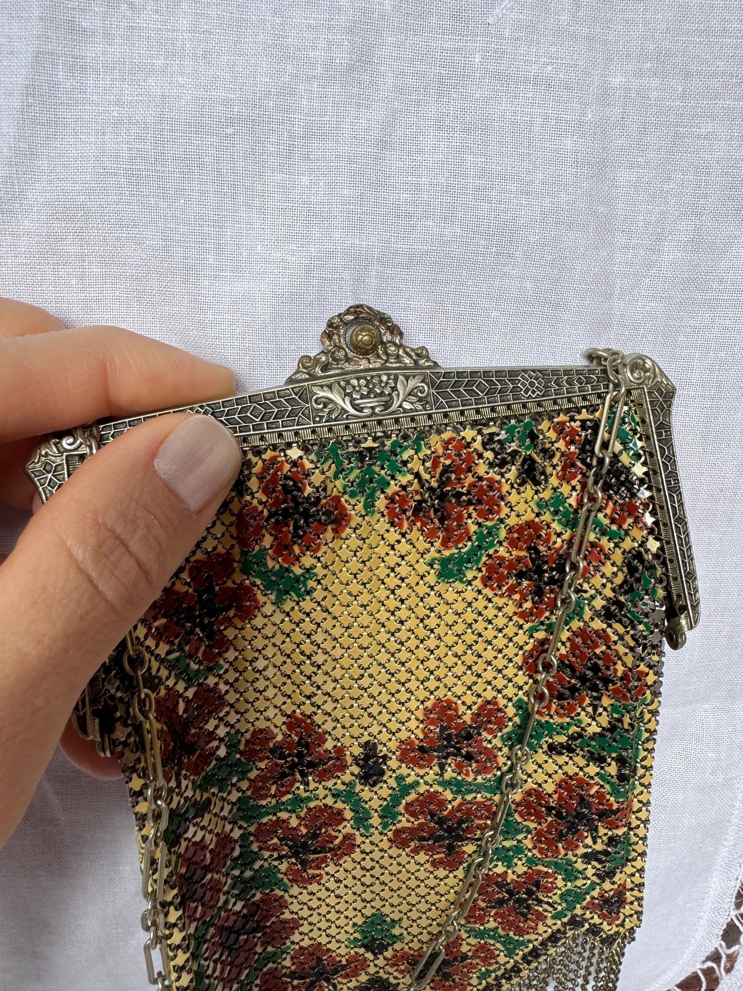 Art Deco Mandalian Enameled Mesh Purse
