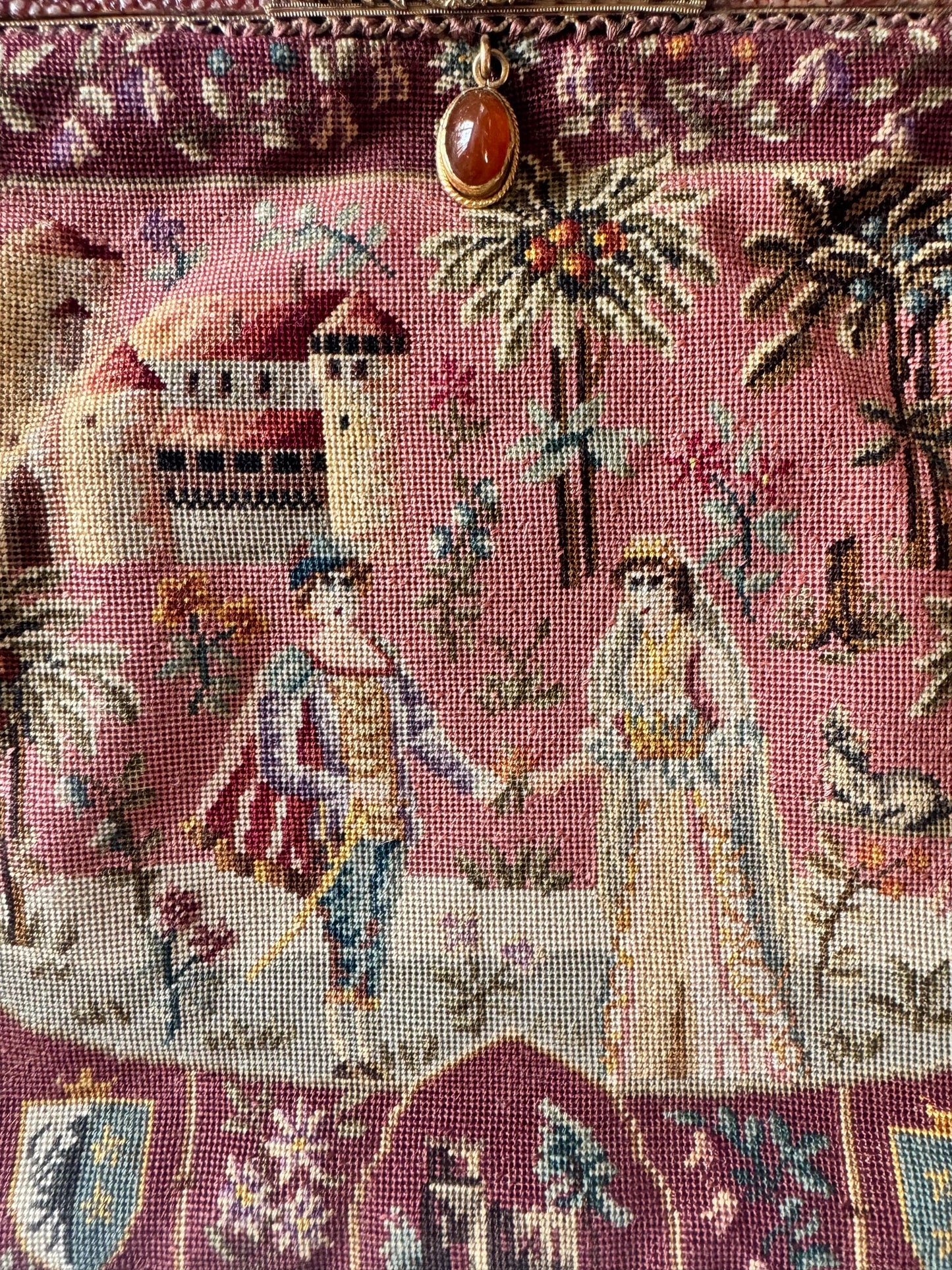 Antique French Petit Point Purse w/ Carnelian Clasp