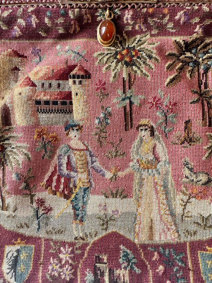 Antique French Petit Point Purse w/ Carnelian Clasp