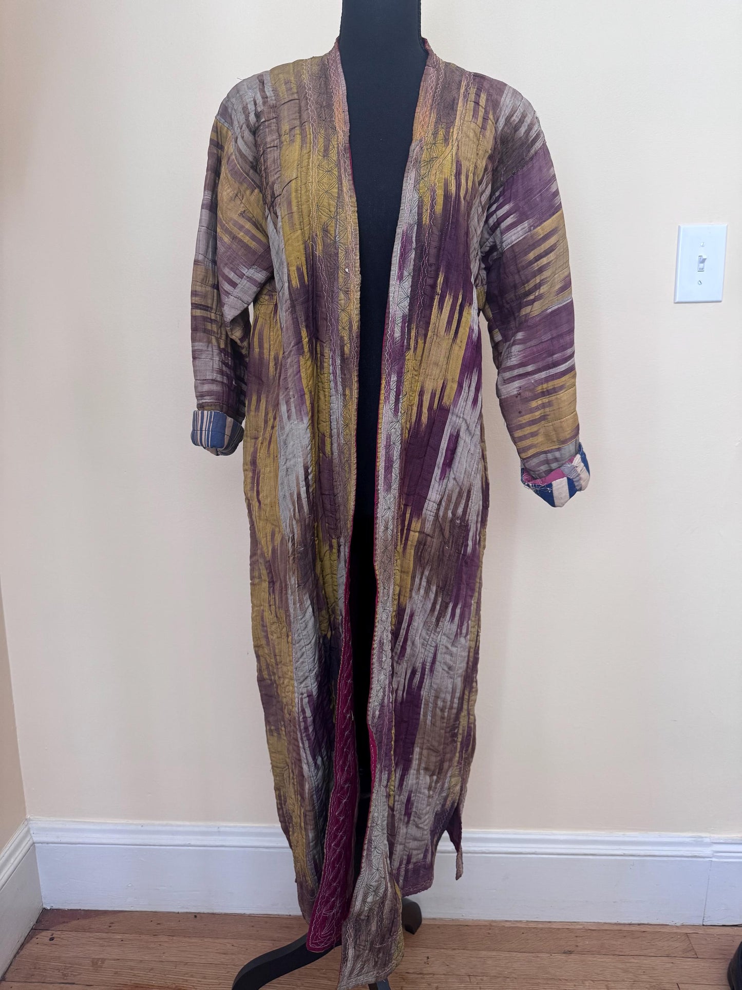 Antique Uzbek Chapan Ikat Robe | Hand Quilted Silk Cotton Coat