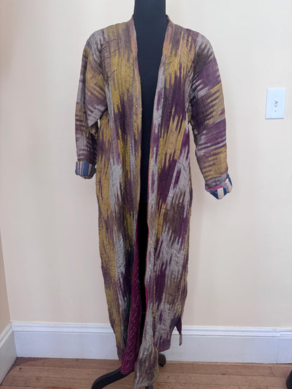 Antique Uzbek Chapan Ikat Robe | Hand Quilted Silk Cotton Coat