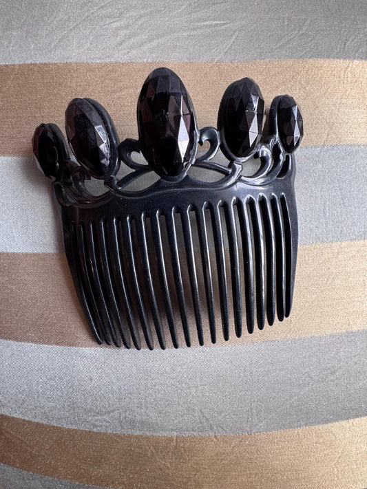 Antique Victorian Mourning Hair Comb | Black Jet Stone Crown