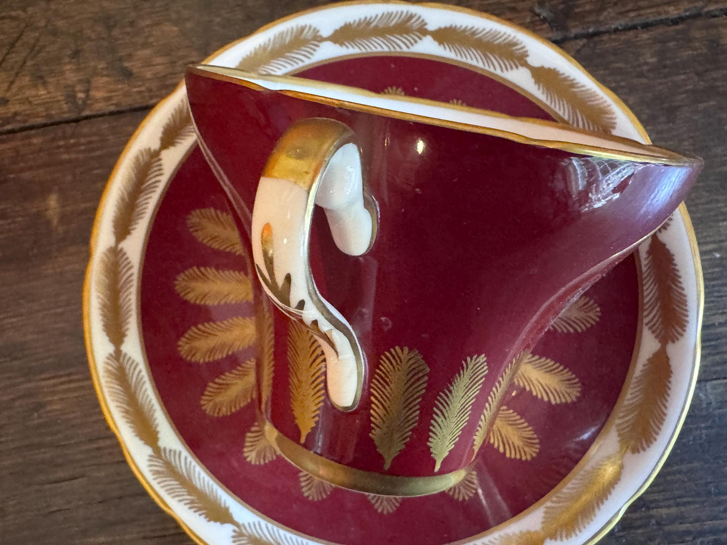 Royal Albert Burgundy Teacup & Saucer with Gold Feather Motif