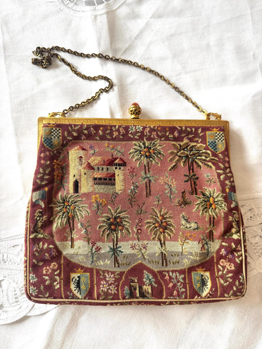 Antique French Petit Point Purse w/ Carnelian Clasp