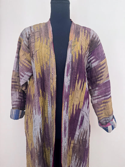 Antique Uzbek Chapan Ikat Robe | Hand Quilted Silk Cotton Coat