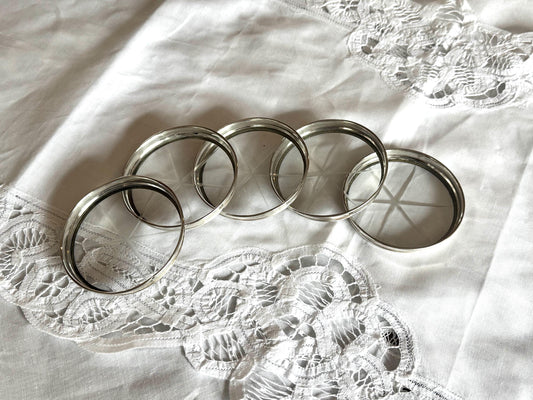 Set of 5 Sterling Silver & Cut Glass Coasters