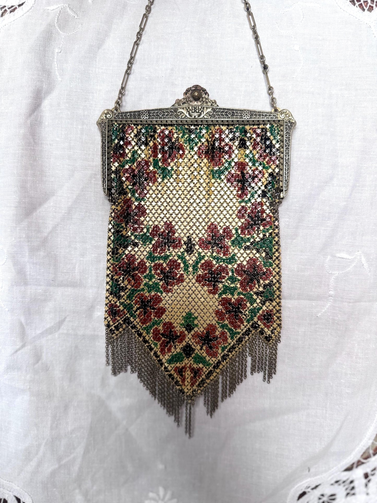 Art Deco Mandalian Enameled Mesh Purse