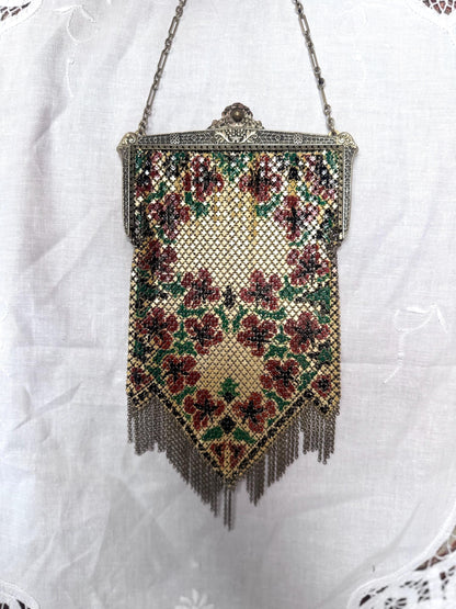 Art Deco Mandalian Enameled Mesh Purse