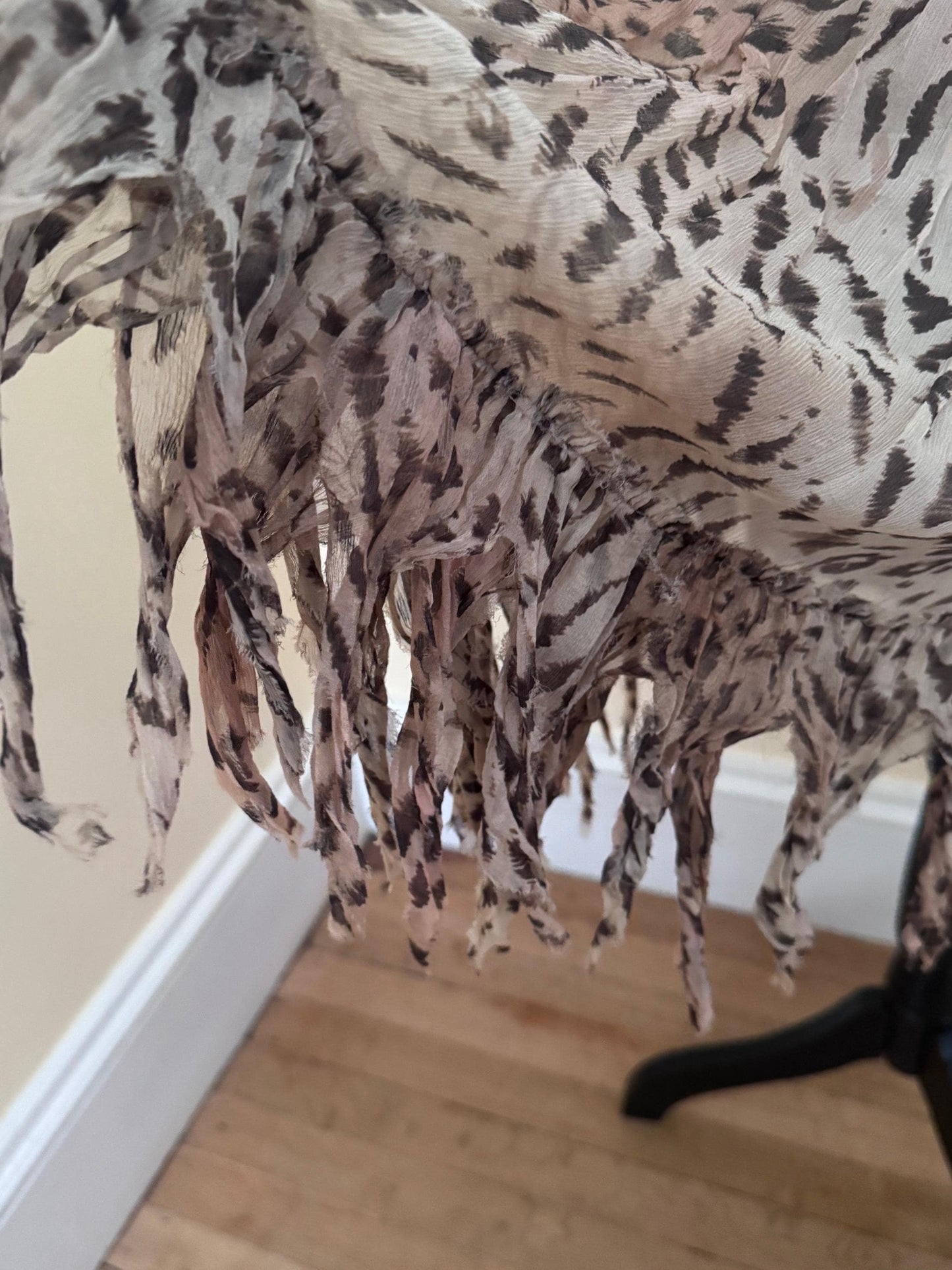 Blumarine Blugirl Y2K Silk Leopard Print Skirt with Shredded Fringe Hem