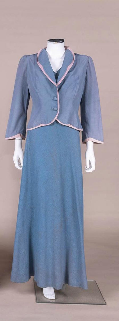 1930s Silk Crepe Bias Gown & Faille Jacket