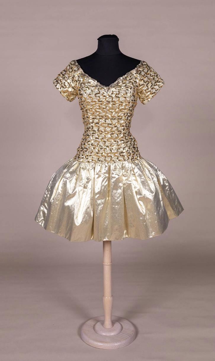 Jessica McClintock 80s Gold Lamé Dress