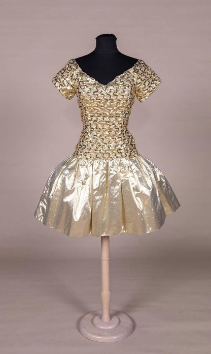 Jessica McClintock 80s Gold Lamé Dress