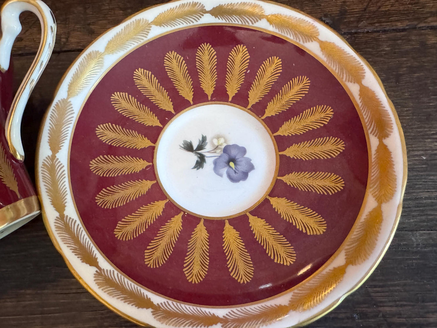 Royal Albert Burgundy Teacup & Saucer with Gold Feather Motif