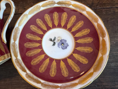 Royal Albert Burgundy Teacup & Saucer with Gold Feather Motif