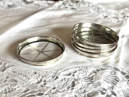 Set of 5 Sterling Silver & Cut Glass Coasters
