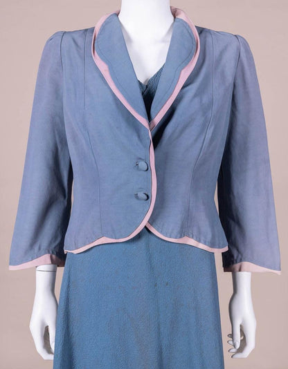 1930s Silk Crepe Bias Gown & Faille Jacket