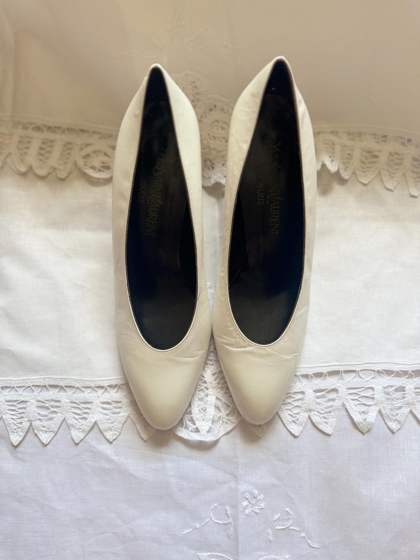 Vintage 1980s YSL White Leather Pumps