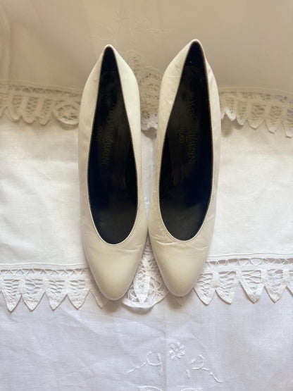 Vintage 1980s YSL White Leather Pumps
