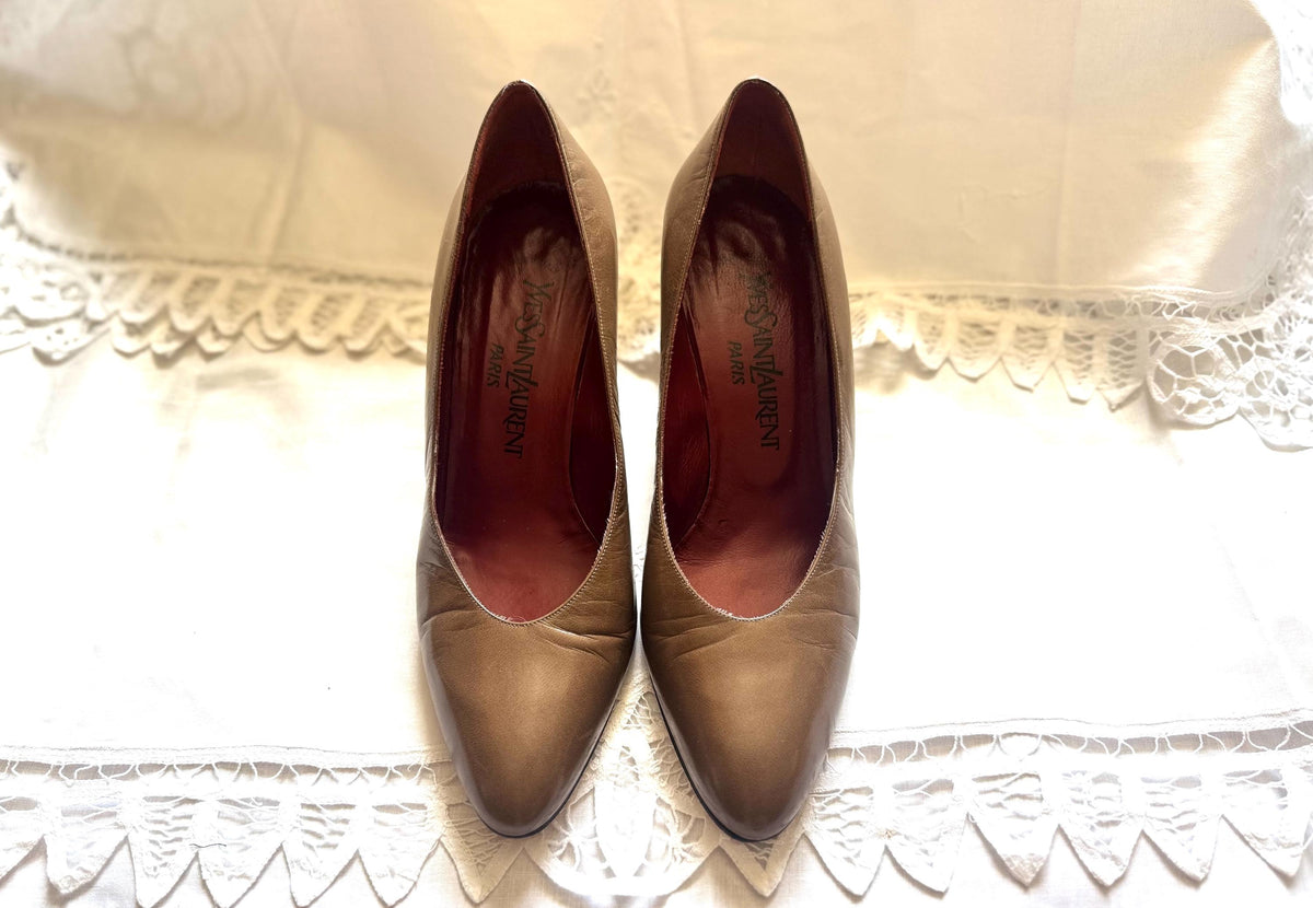 Vintage Yves Saint Laurent 1980s Taupe Pumps