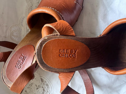 See By Chloé Y2K Wood Wedge Clogs w/ Brass Studs