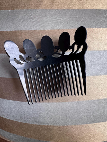 Antique Victorian Mourning Hair Comb | Black Jet Stone Crown