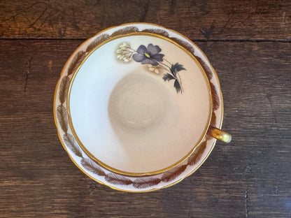 Royal Albert Burgundy Teacup & Saucer with Gold Feather Motif