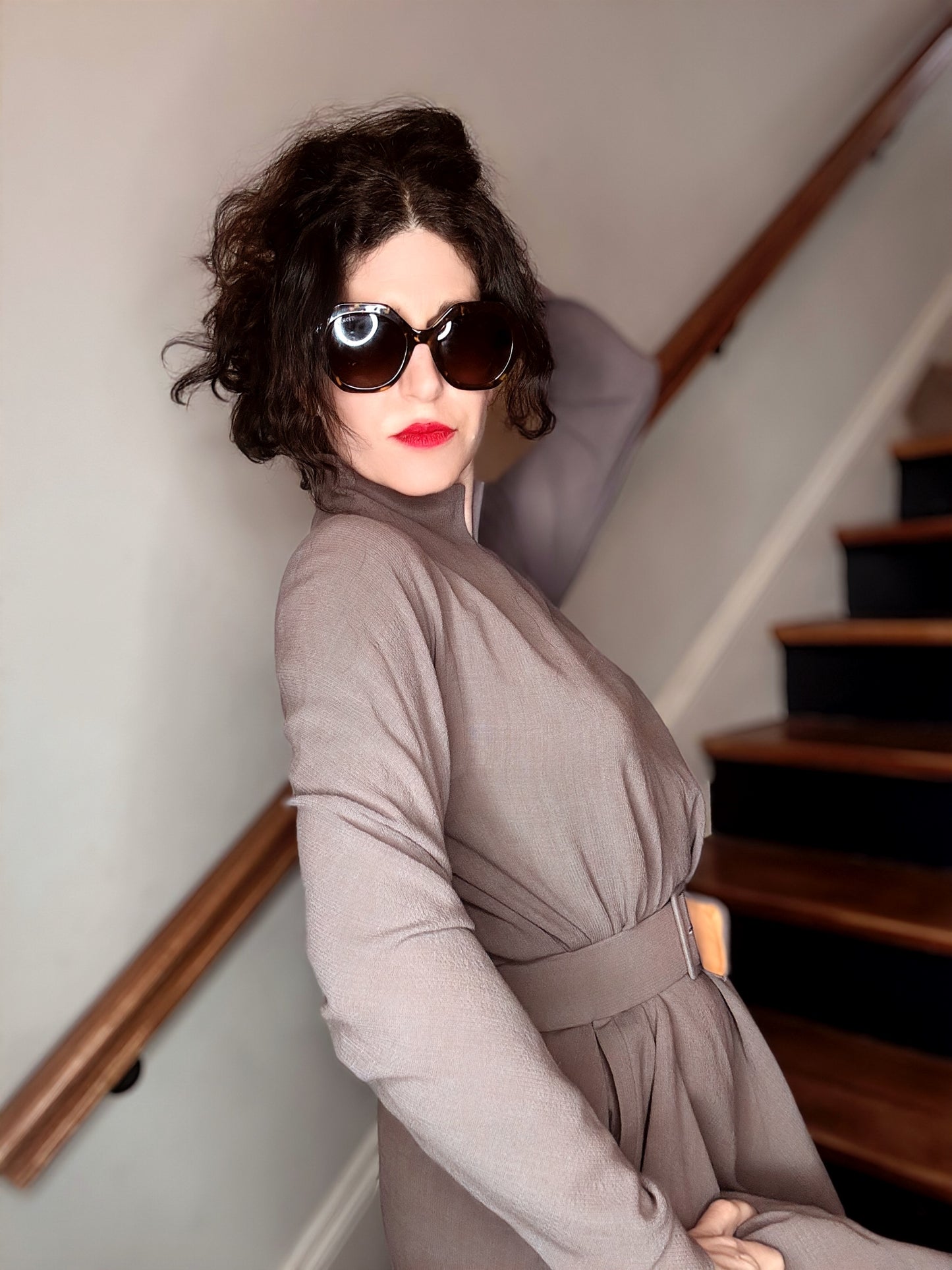 Pauline Trigère Taupe Day Dress