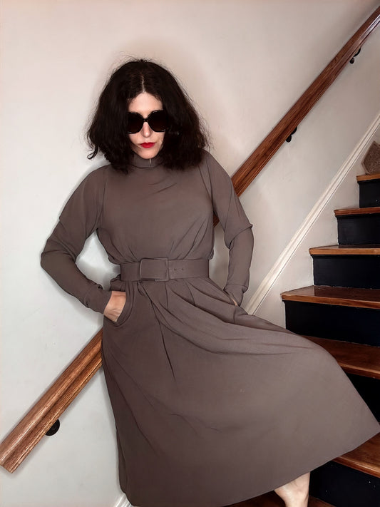 Pauline Trigère Taupe Day Dress