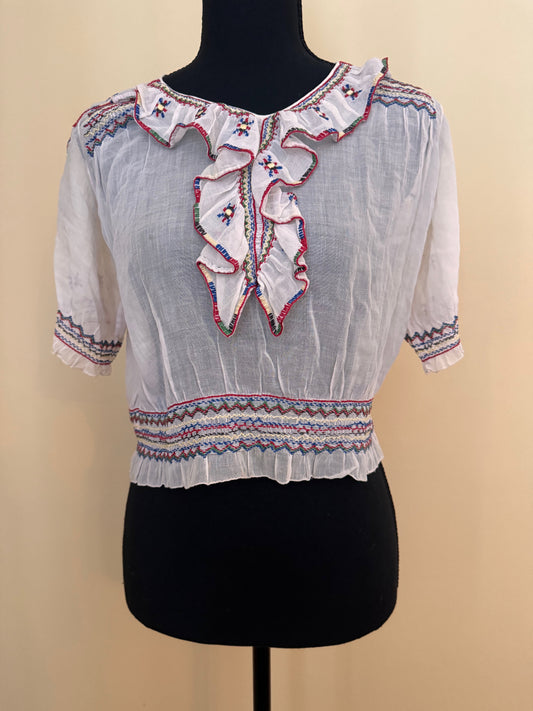 1930s Embroidered Hungarian Blouse