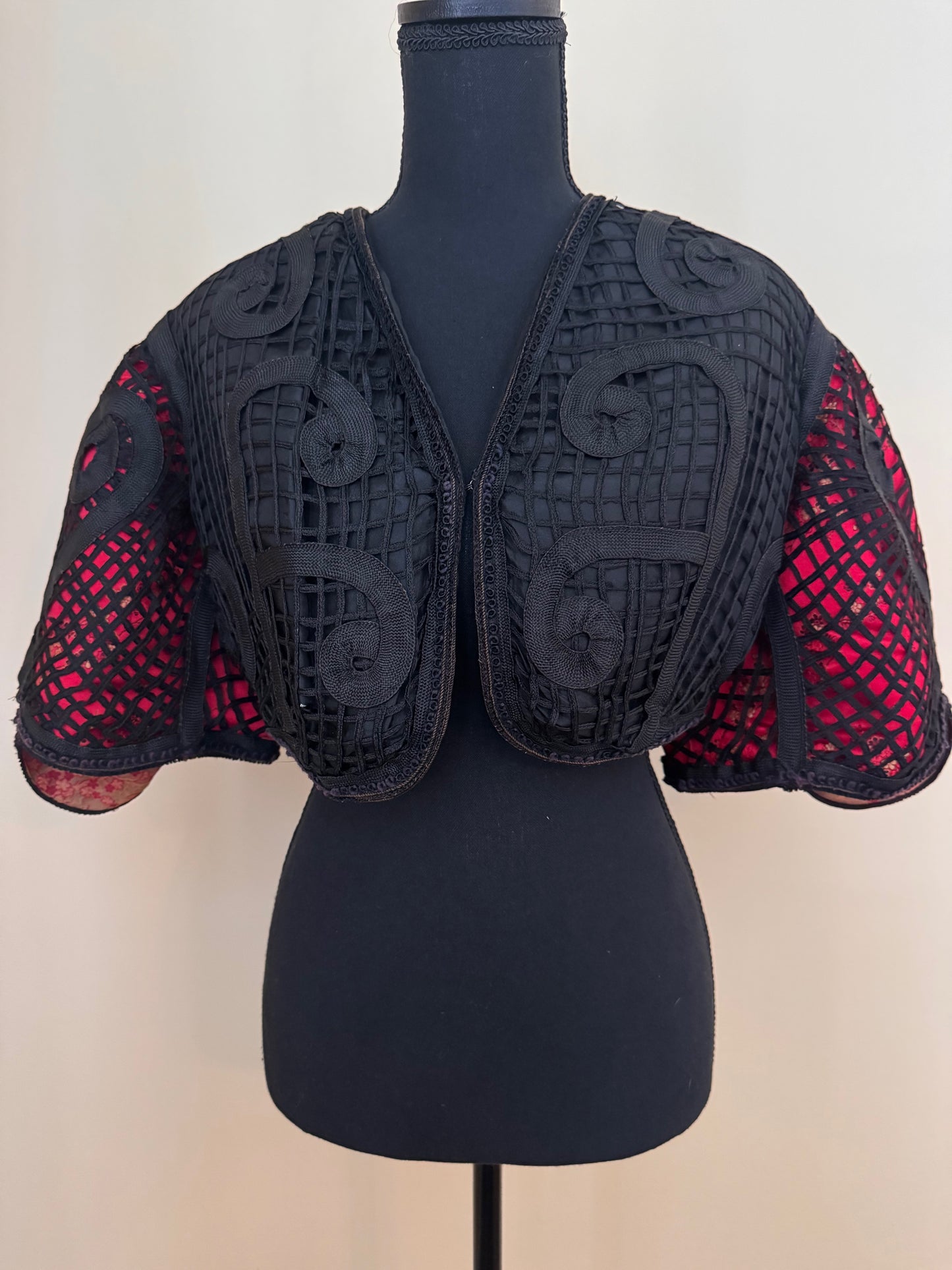 Victorian Black Latticework Bolero with Chinese Brocade