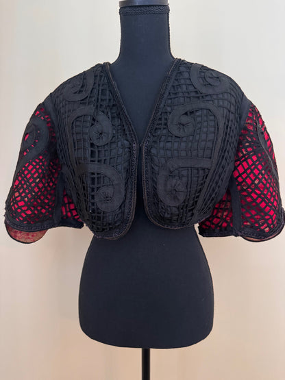 Victorian Black Latticework Bolero with Chinese Brocade