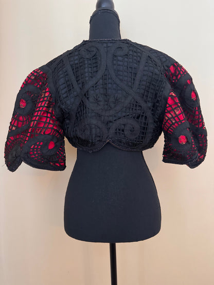 Victorian Black Latticework Bolero with Chinese Brocade