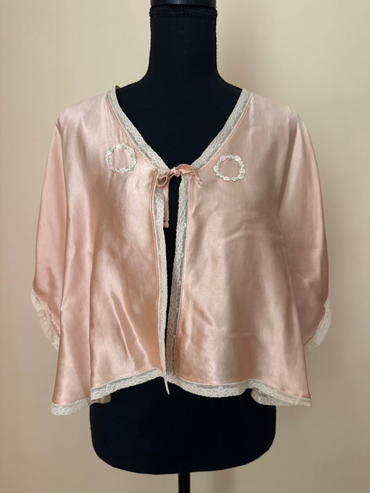 1930s Peach Liquid Silk Bed Jacket
