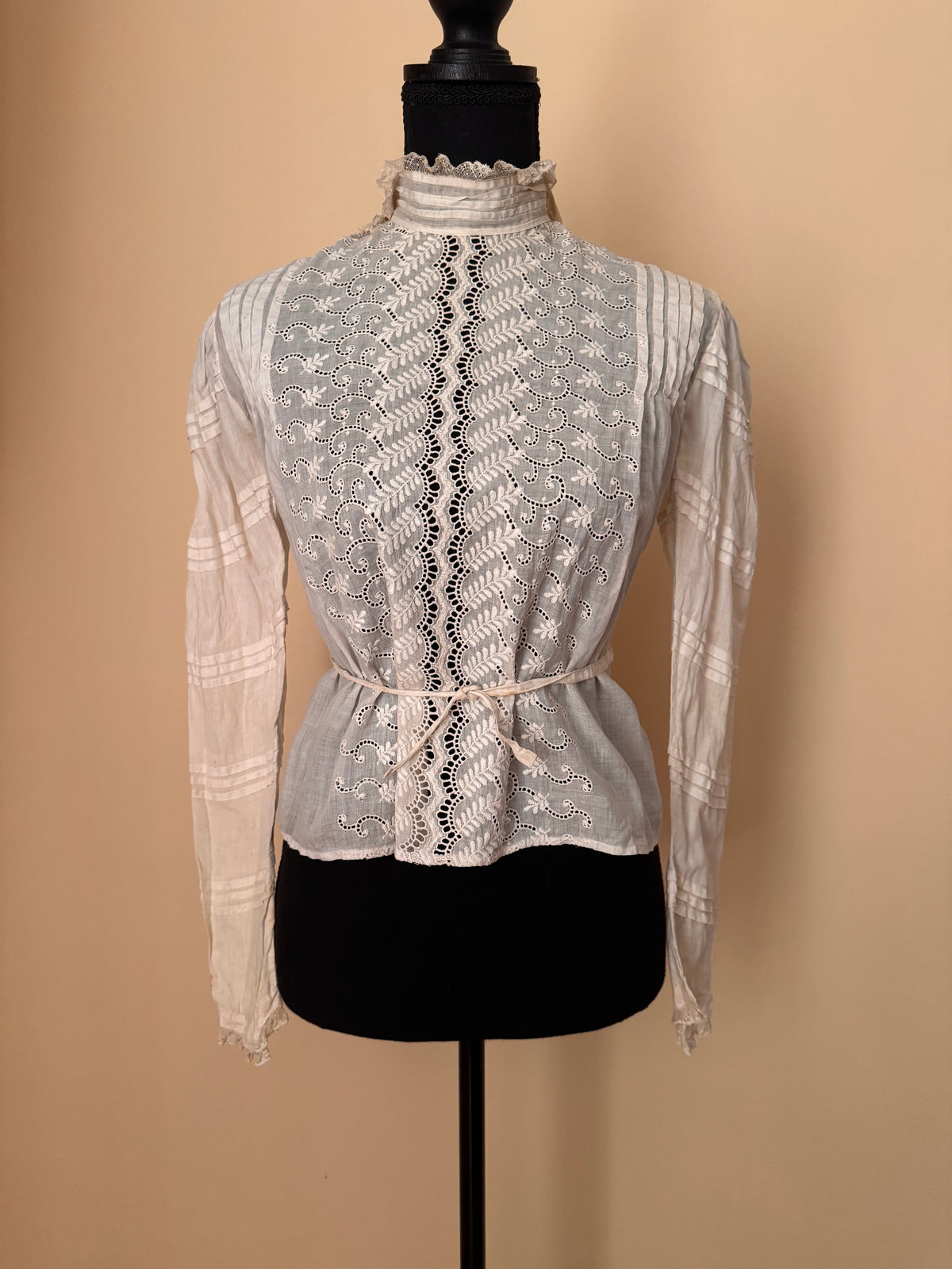 Edwardian Cotton Eyelet Lace and Embroidered Blouse