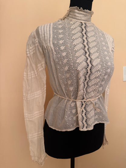 Edwardian Cotton Eyelet Lace and Embroidered Blouse