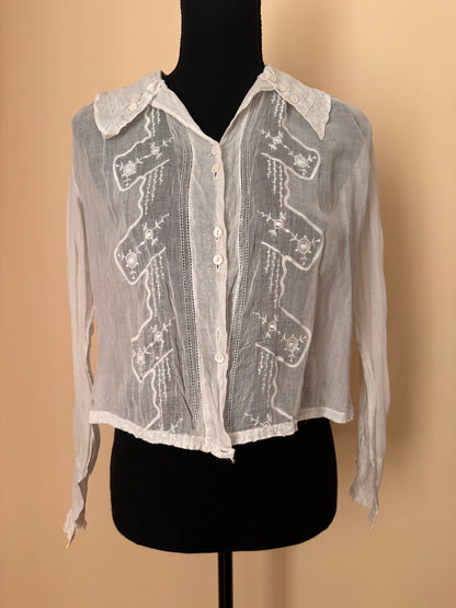 Antique Edwardian Sheer Embroidered Blouse