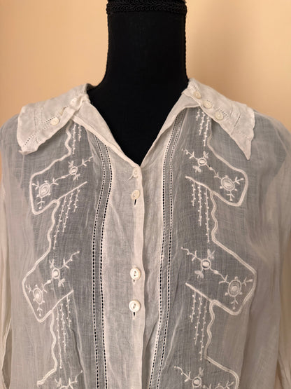 Antique Edwardian Sheer Embroidered Blouse
