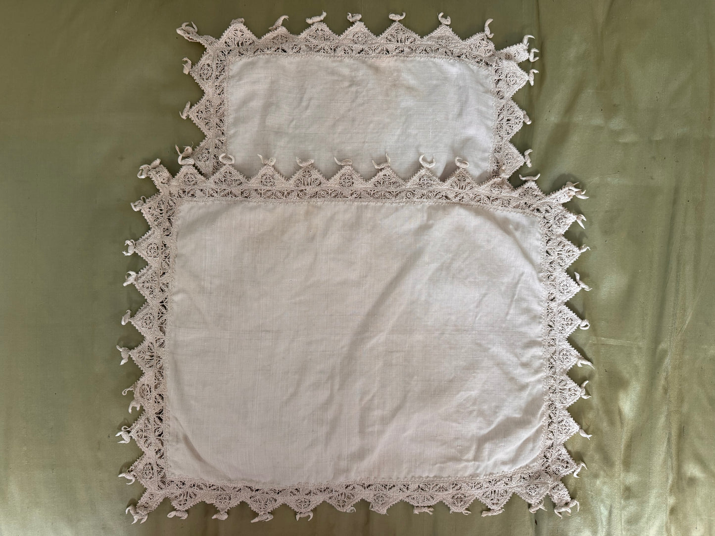 Pair Antique Linen and Crochet trim Pillowcases